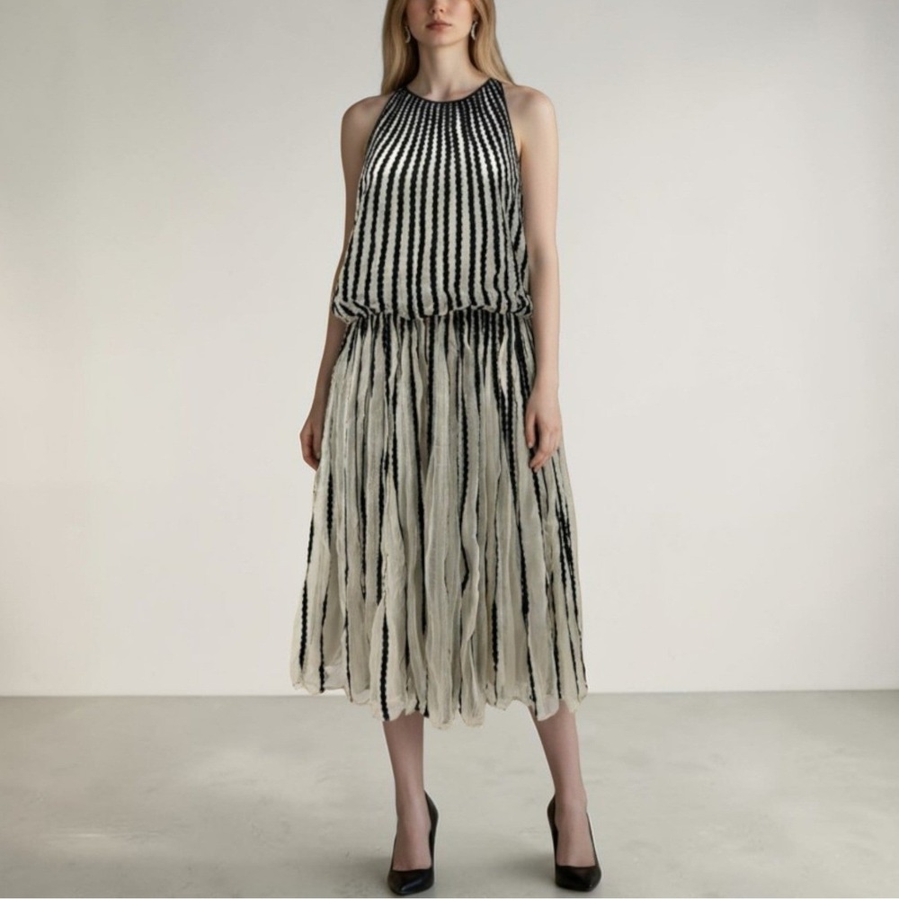 Geisha Designs‎ Mini Dress Black White Textured Sleeveless Boho Feminine 2